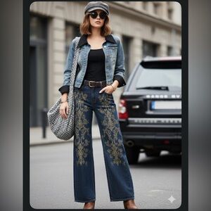Y2K Denim crop Jean Jacket with Black Collar MIa.Jai